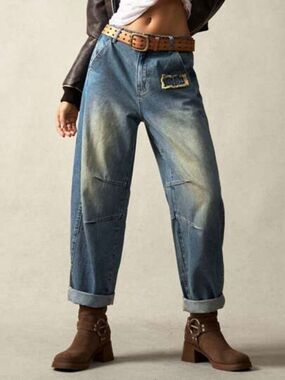 Bohemian Distressed Denim Barrel Jeans Size 4X